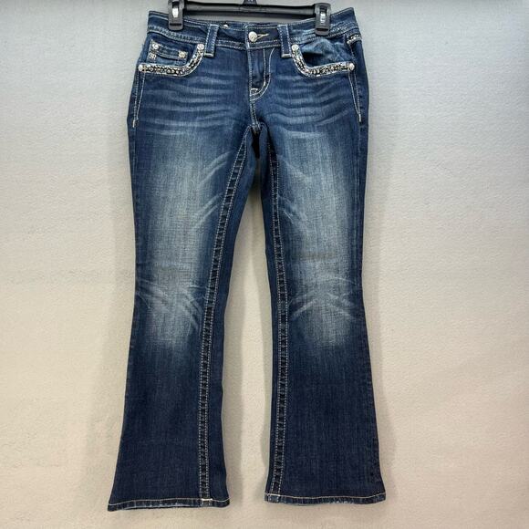 Miss Me Jeans Women's Size 27(4)Signature Boot Crystal Metallic Stitching Bling - Picture 2 of 15